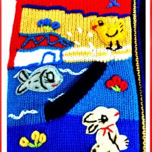 New Rare & Unique Skating Bunny & Hand-made Embroidered Knit "La Vita" Sweater